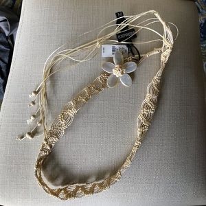 Tan Knitted belt with flower and beads